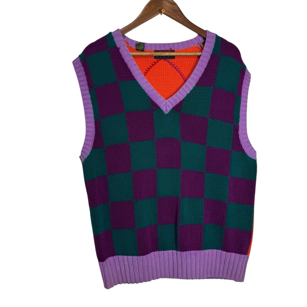 Men’s Resilio Vintage Checkered Colorful Preppy Sweater Vest Cotton XL